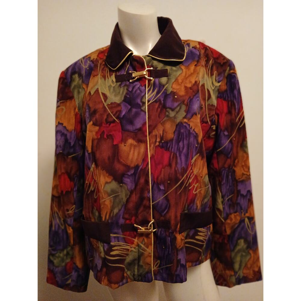 Vital Elements Equestrian Buckle Jacket Medium Abstract Art Purple Brown